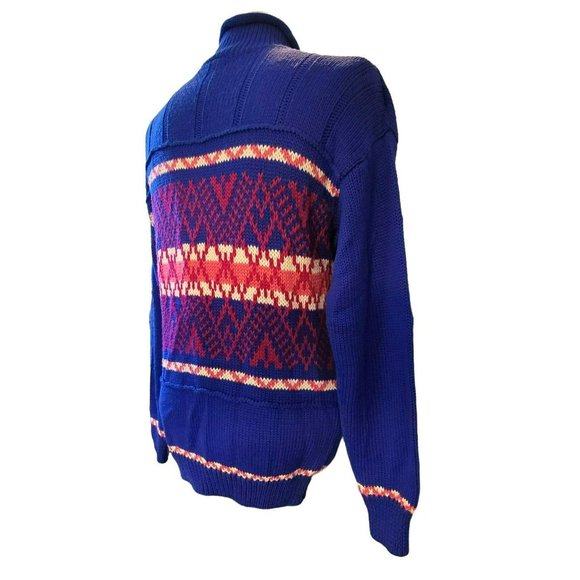 Ossi Skiwear Sweater Woman's 1980s Blue Pink Turtleneck Size Lg Vintage JJ1532 - Picture 7 of 9